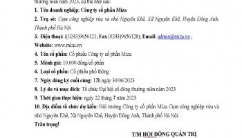 ANNOUNCEMENT OF CLOSING THE LIST OF SHAREHOLDERS TO ORGANIZE THE ANNUAL GENERAL MEETING IN 2023